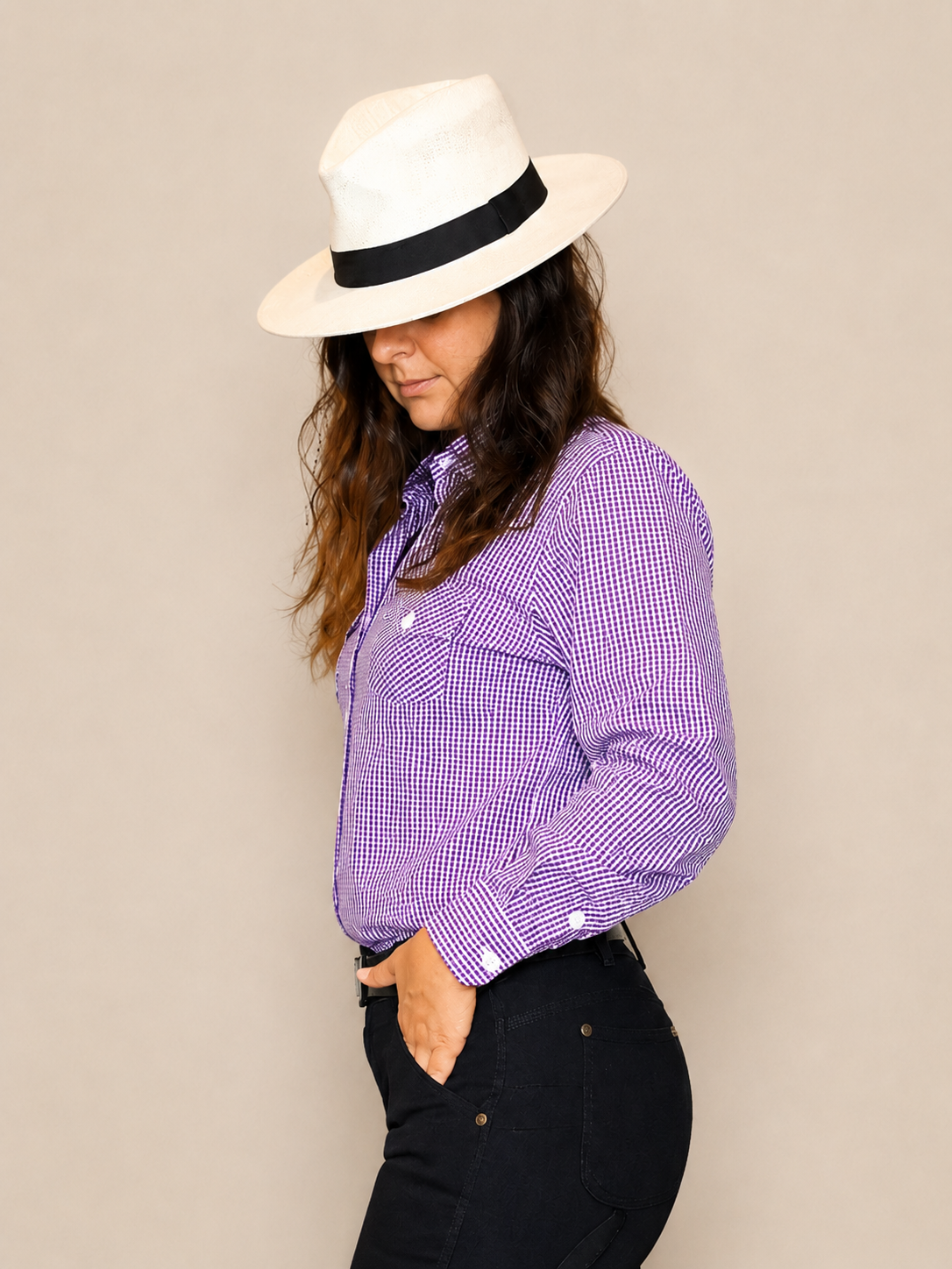 CAMISA - FEMININA - MULA TRAIADA - ML XADREZ - LILÁS