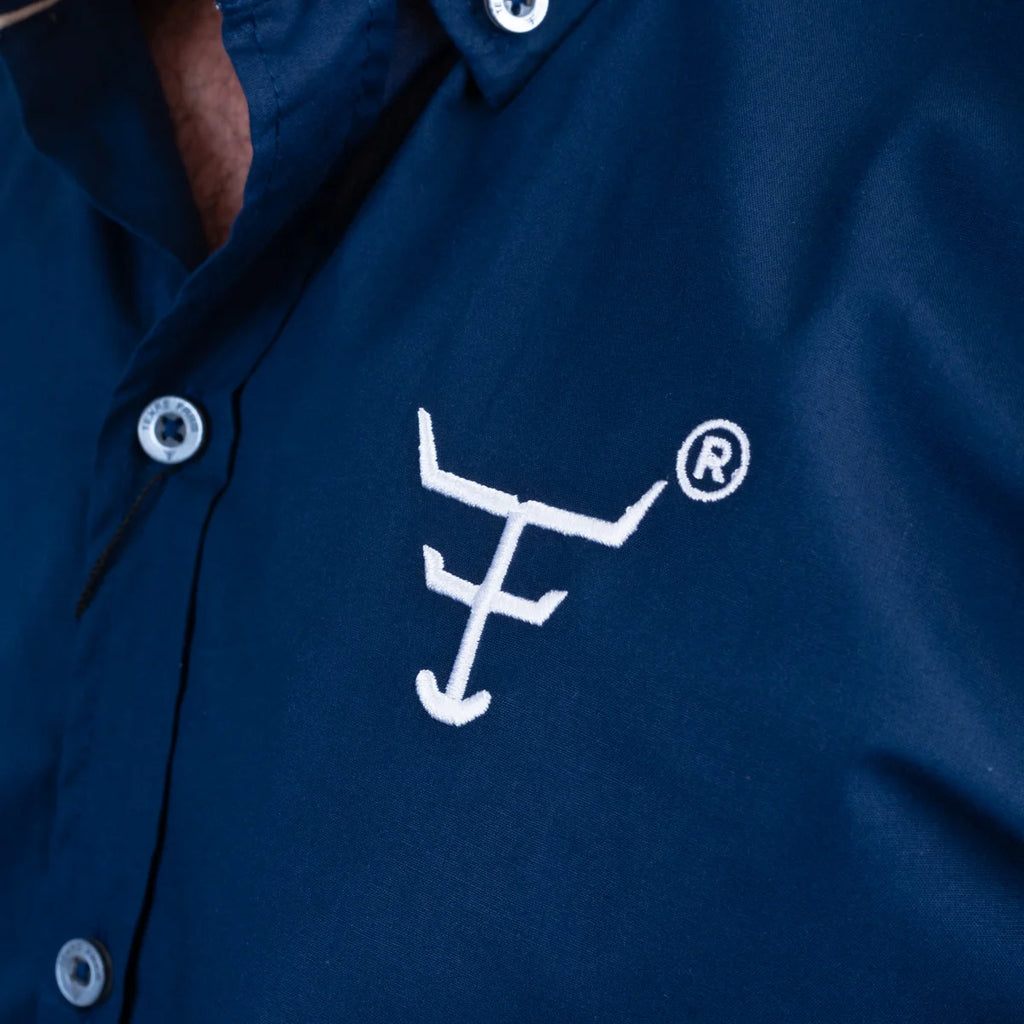 CAMISA COMPETIÇÃO MASCULINA MANGA LONGA TEXAS FARM - CP009 - AZUL MARINHO - BRANCO