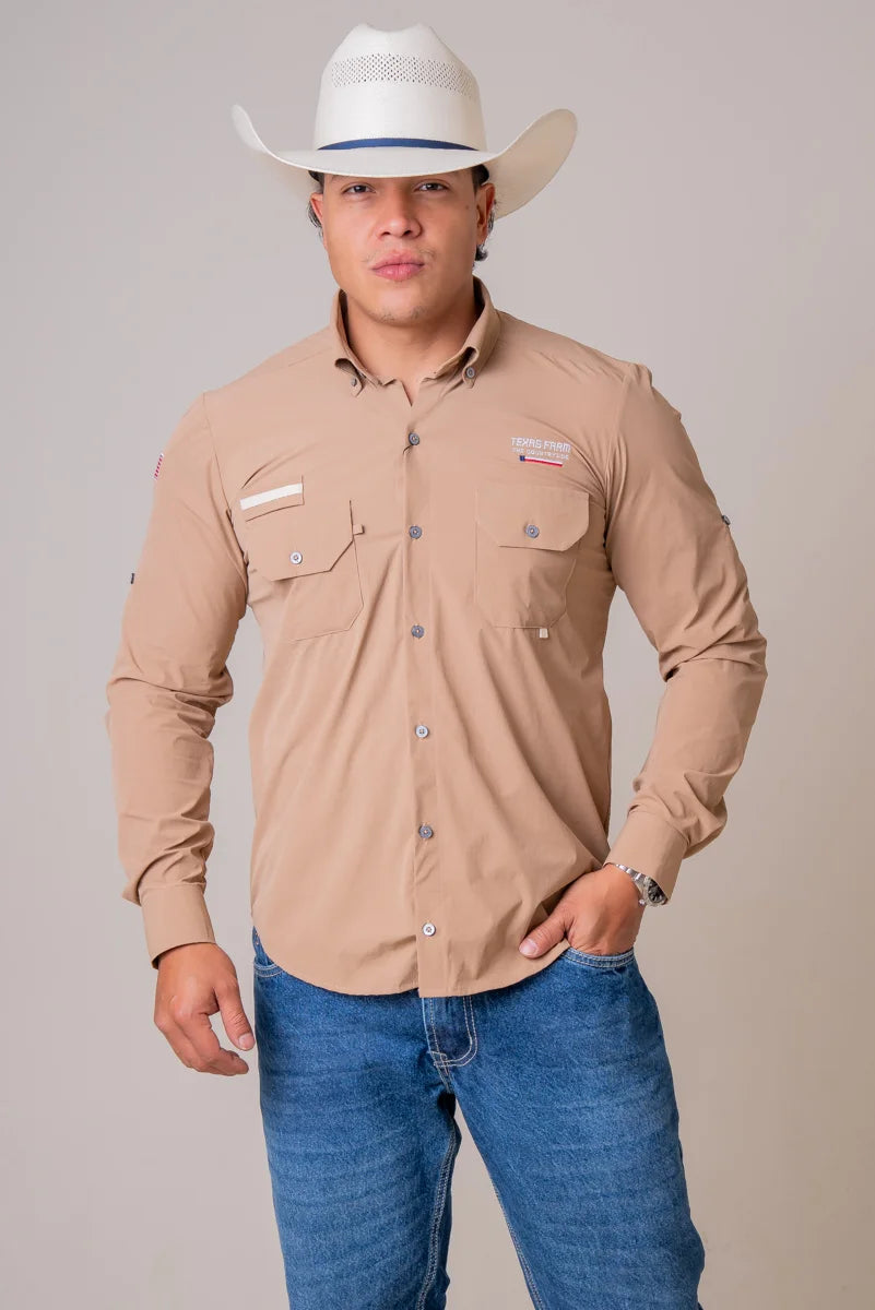 CAMISA MASCULINA MANGA LONGA TEXAS FARM UV50+ - EXPLORER - CAL651 - CAQUI 1