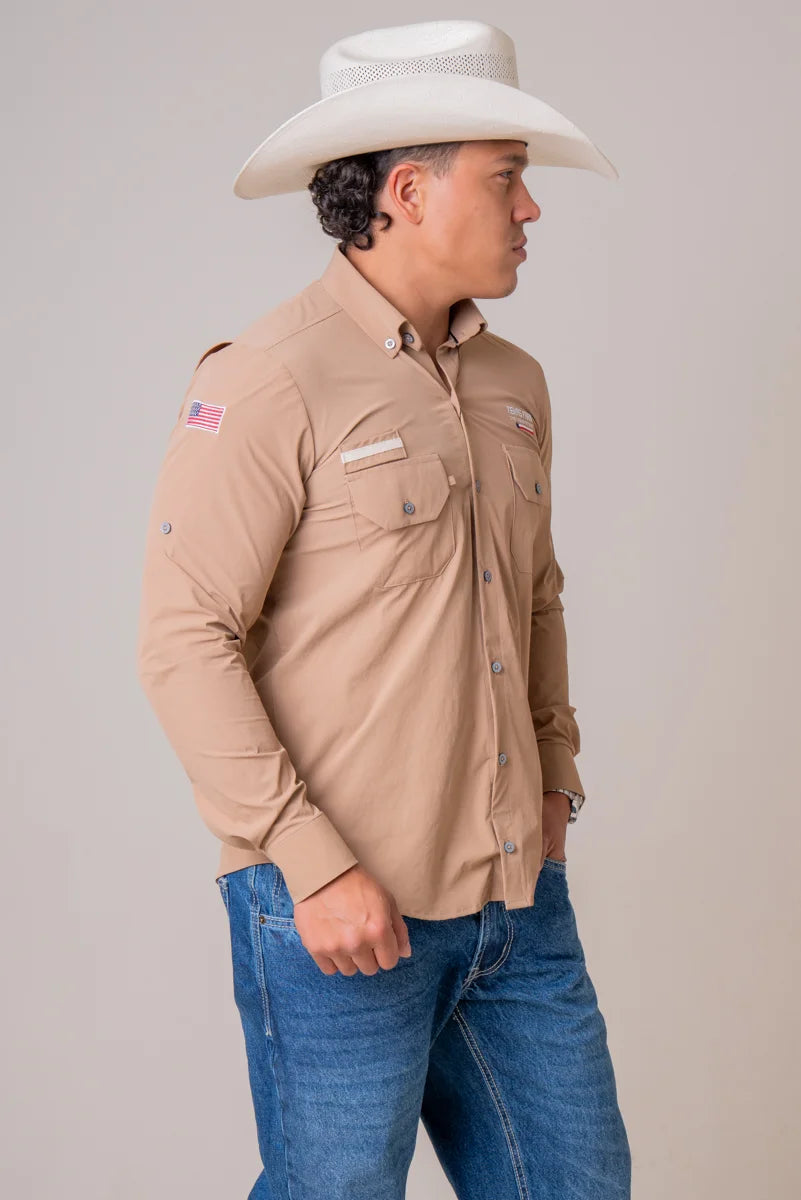 CAMISA MASCULINA MANGA LONGA TEXAS FARM UV50+ - EXPLORER - CAL651 - CAQUI 1