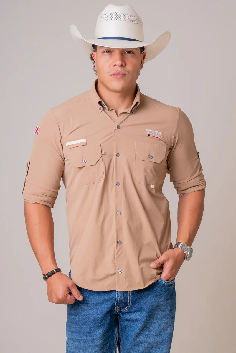 CAMISA MASCULINA MANGA LONGA TEXAS FARM UV50+ - EXPLORER - CAL651 - CAQUI 1