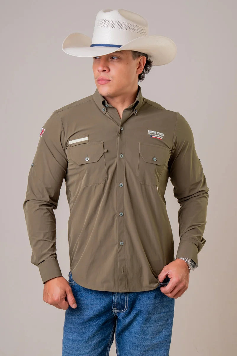 CAMISA MASCULINA MANGA LONGA TEXAS FARM UV50+ - EXPLORER - CAL651 - VERDE FLORESTA