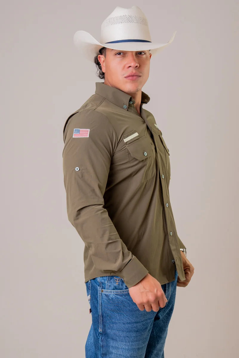 CAMISA MASCULINA MANGA LONGA TEXAS FARM UV50+ - EXPLORER - CAL651 - VERDE FLORESTA