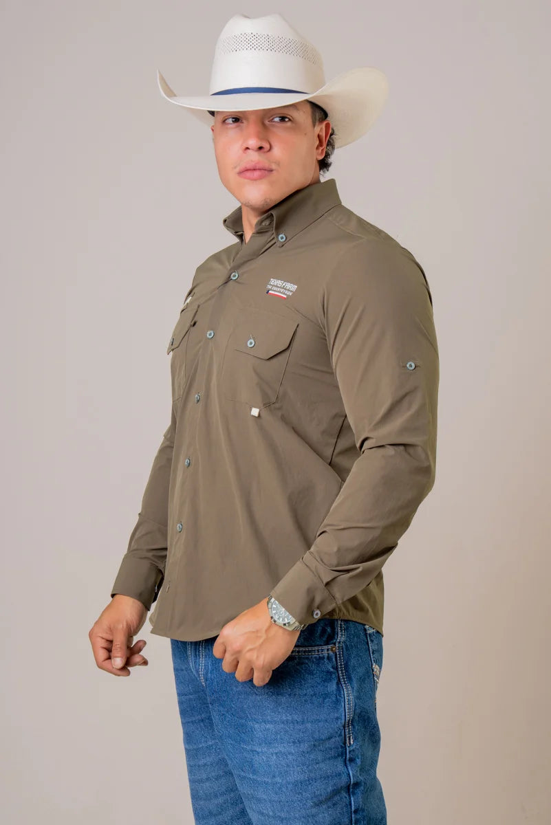 CAMISA MASCULINA MANGA LONGA TEXAS FARM UV50+ - EXPLORER - CAL651 - VERDE FLORESTA