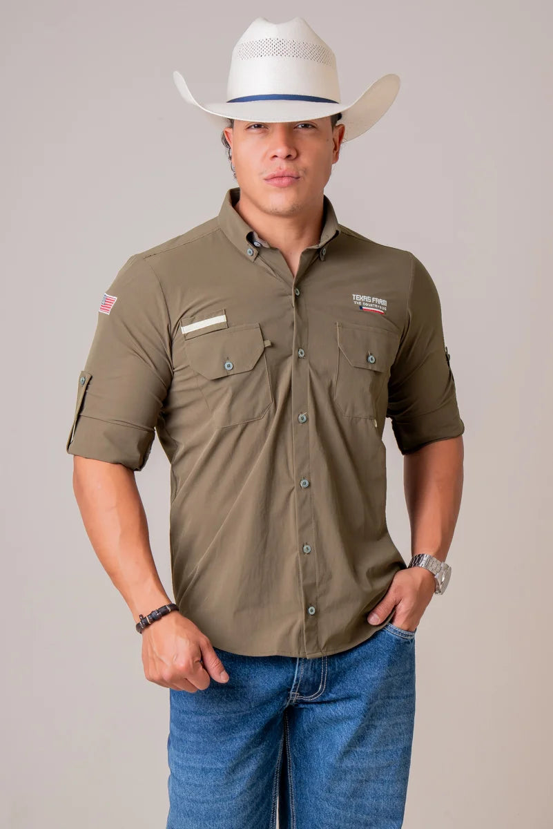 CAMISA MASCULINA MANGA LONGA TEXAS FARM UV50+ - EXPLORER - CAL651 - VERDE FLORESTA