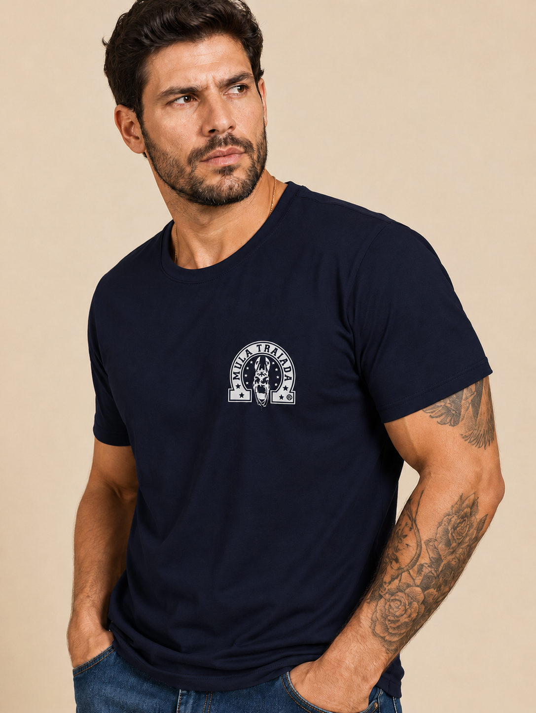 CAMISETA - MASCULINA - MULA TRAIADA - AZUL MARINHO