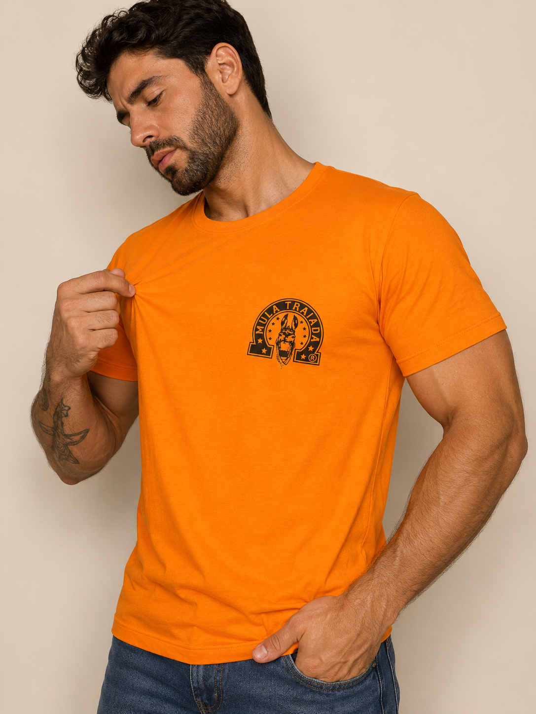 CAMISETA - MASCULINA - MULA TRAIADA - LARANJA