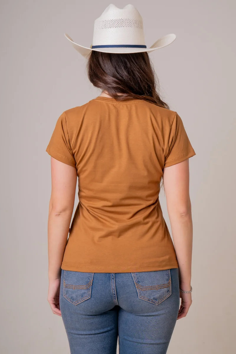 CAMISETA FEMININA TEXAS FARM - STELLAR - CF368 - MARROM CAPPUCCINO OFF-WHITE