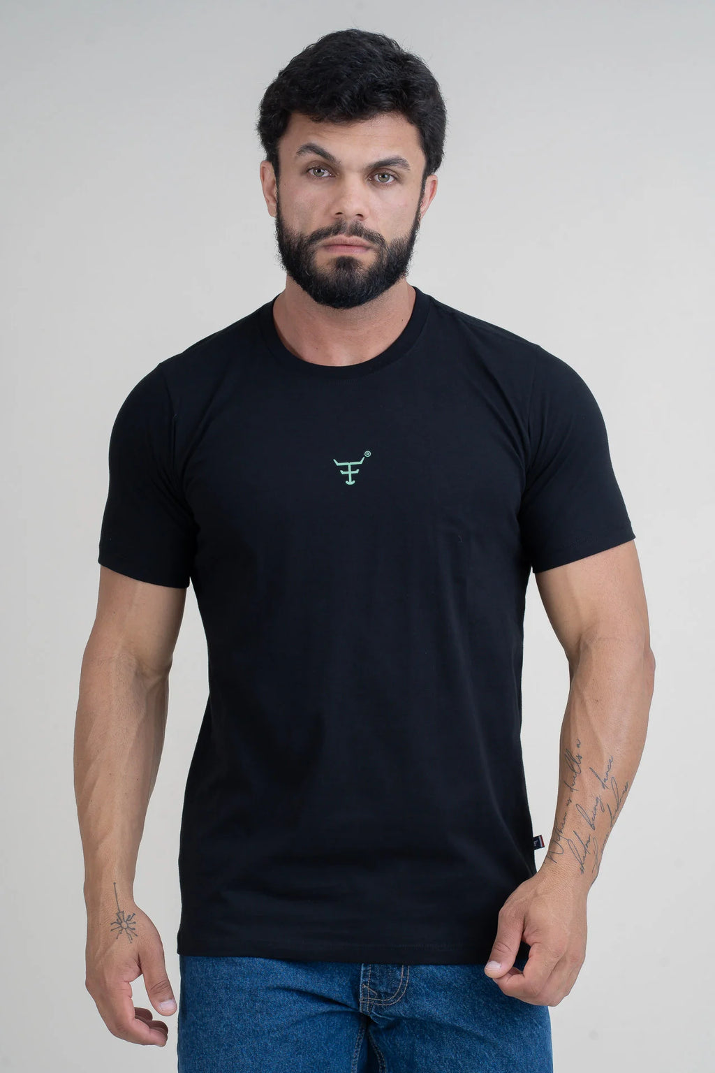 CAMISETA MASCULINA TEXAS FARM - CM615 - PRETO - VERDE MENTA