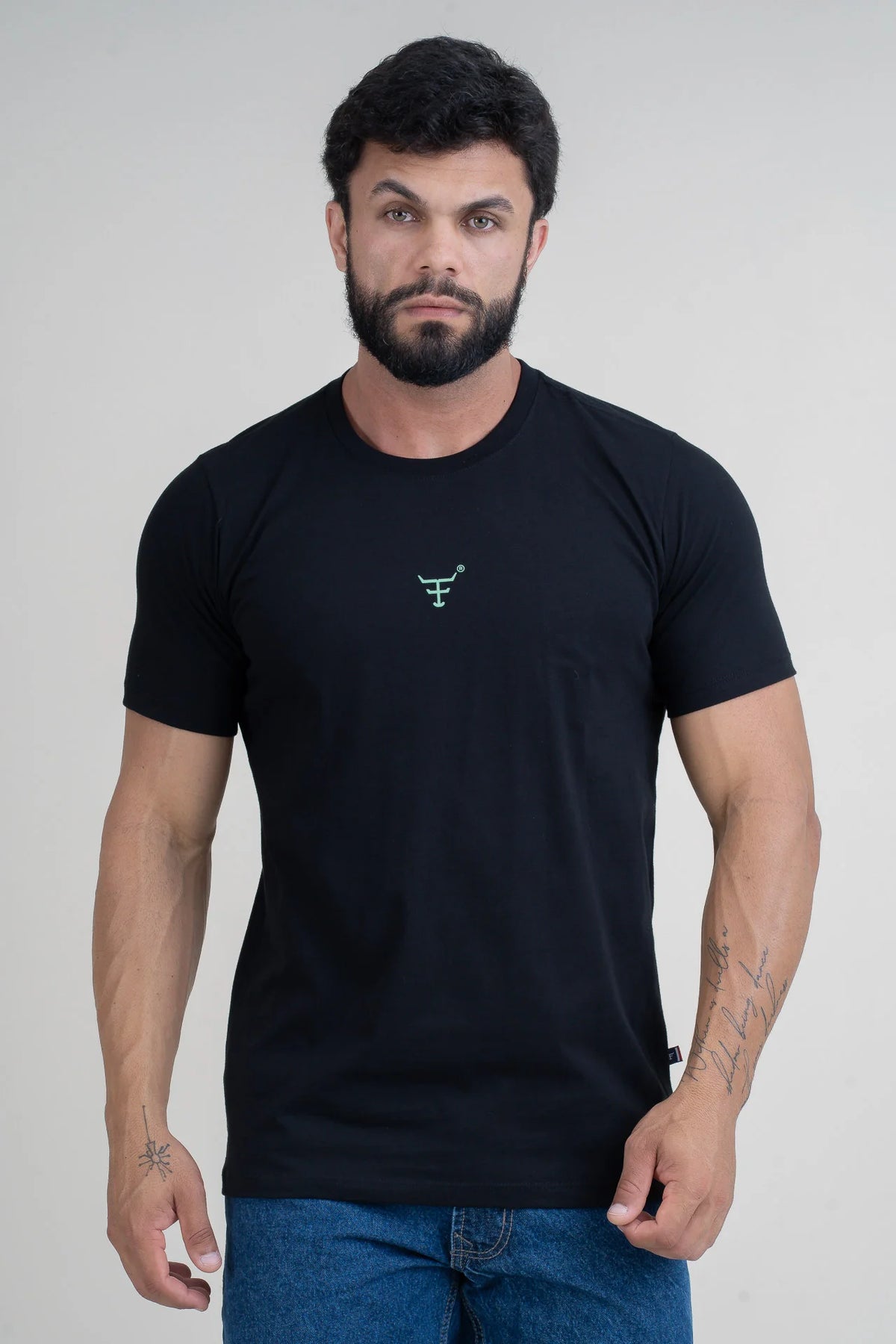 CAMISETA MASCULINA TEXAS FARM - CM615 - PRETO - VERDE MENTA