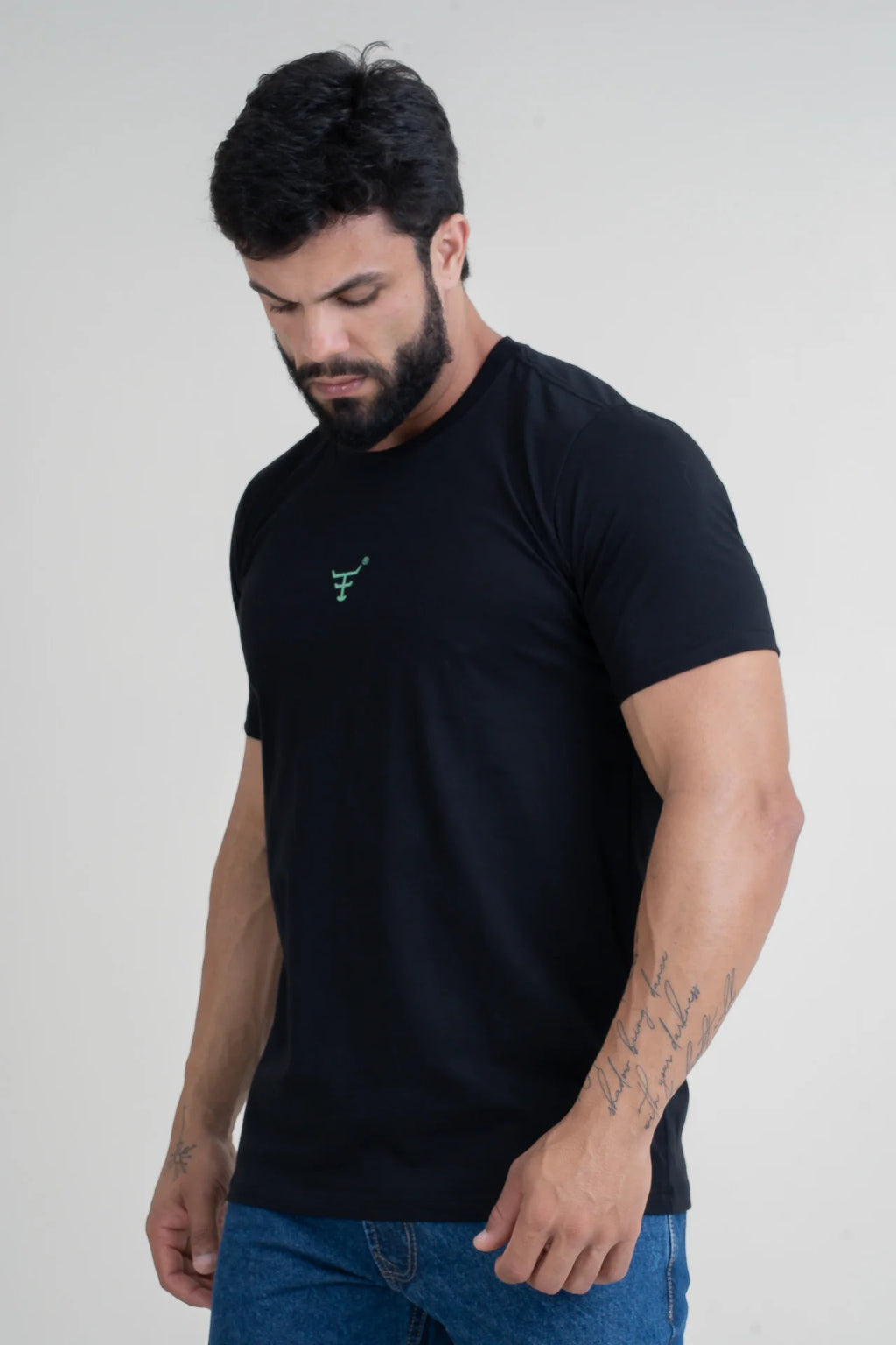 CAMISETA MASCULINA TEXAS FARM - CM615 - PRETO - VERDE MENTA