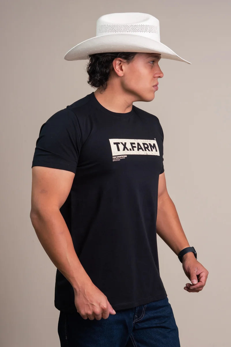 CAMISETA MASCULINA TEXAS FARM - CM684 - PRETO OFF-WHITE
