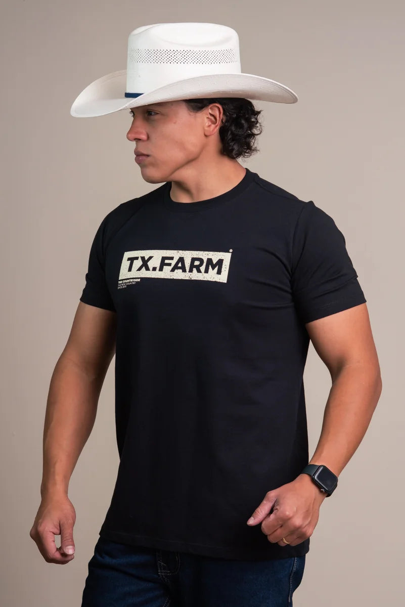 CAMISETA MASCULINA TEXAS FARM - CM684 - PRETO OFF-WHITE