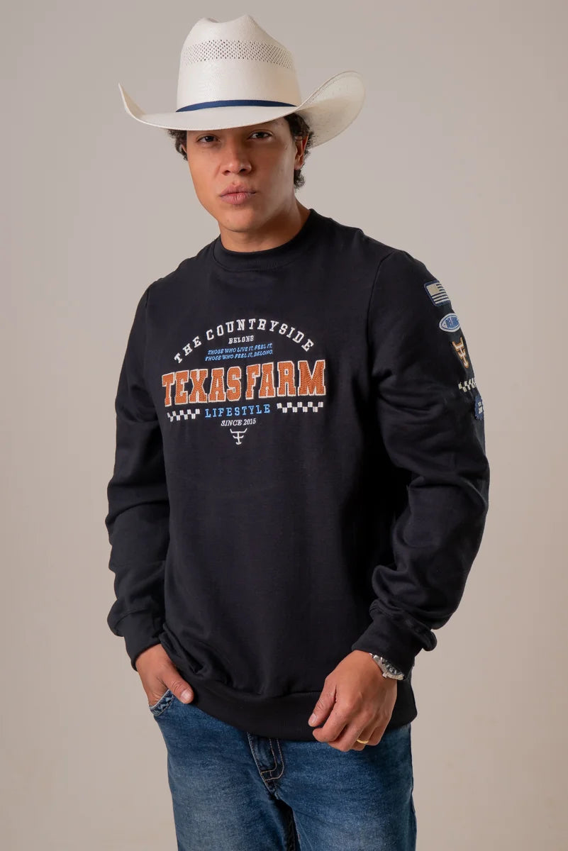 MOLETOM GOLA CARECA TEXAS FARM - RACE START - MTC004 - PRETO - CARAMELO