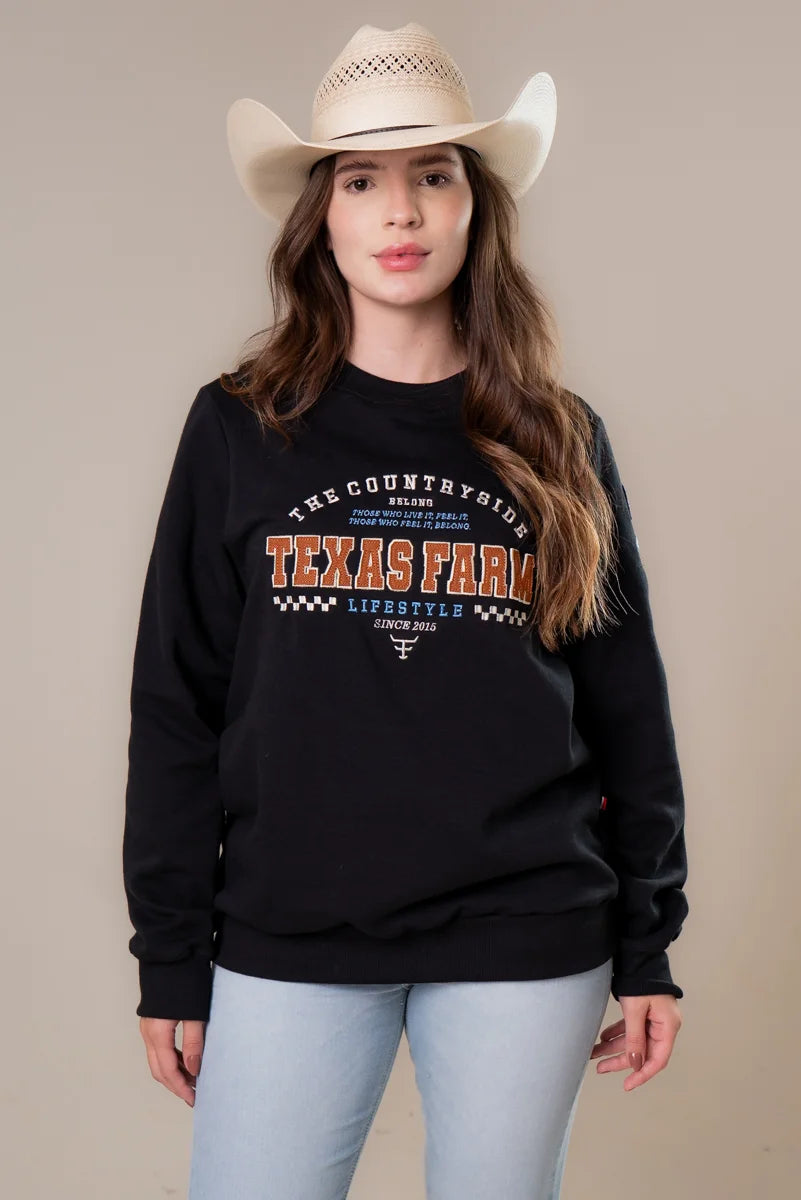 MOLETOM GOLA CARECA TEXAS FARM - RACE START - MTC004 - PRETO - CARAMELO