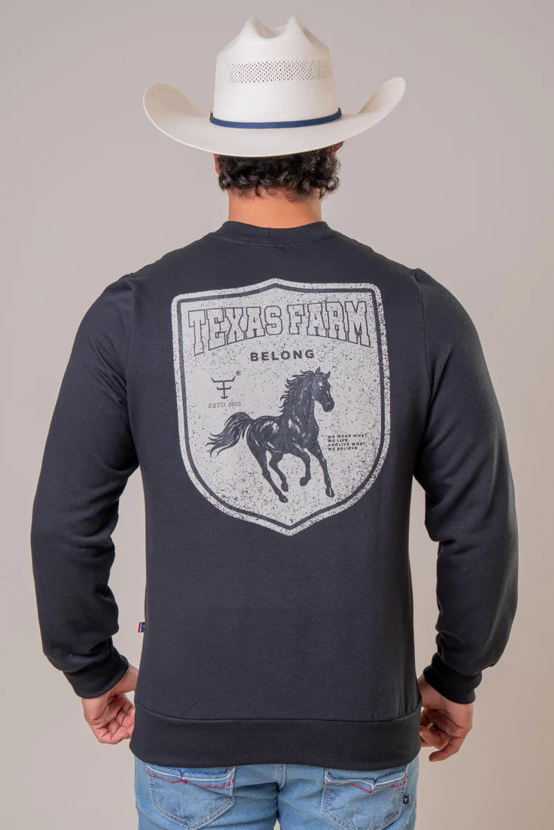 MOLETOM GOLA CARECA TEXAS FARM - SHIELD - MTC005 - PRETO BEGE CLARO